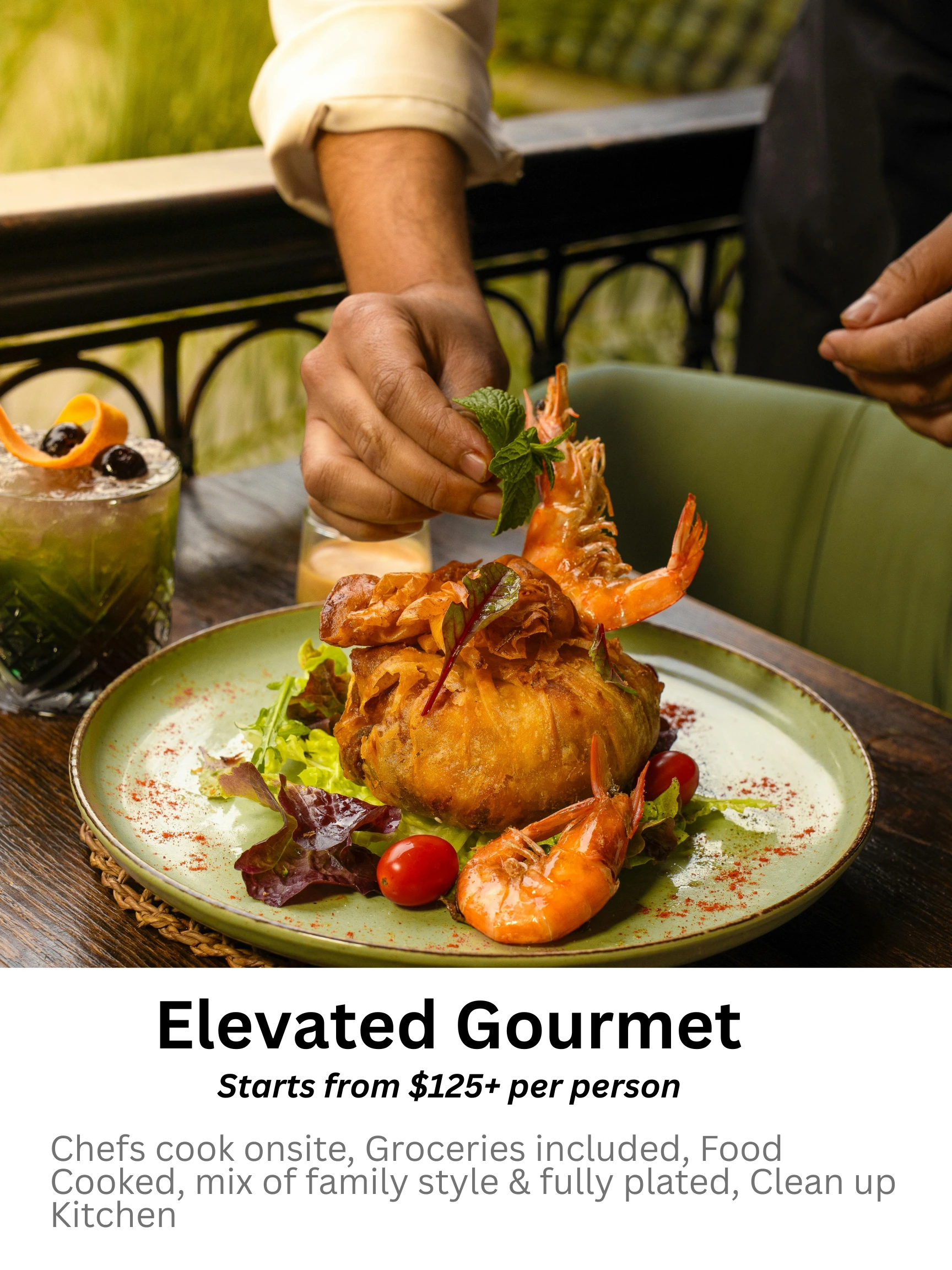 Private dining experience with a personal chef with an elevated dining at home