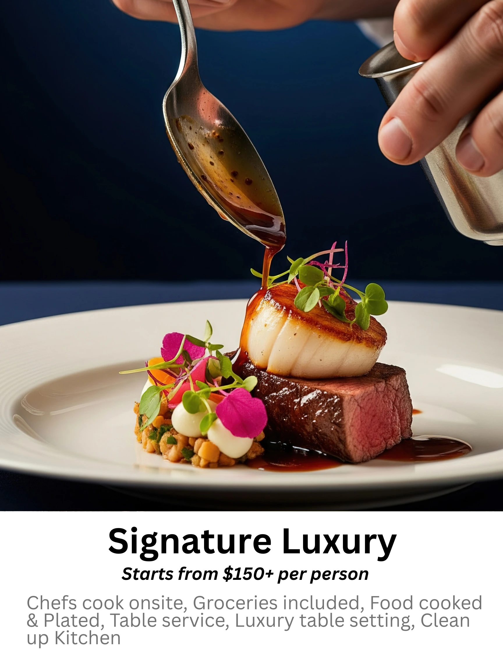 Private dining experience with a personal chef with a luxury dining at home
